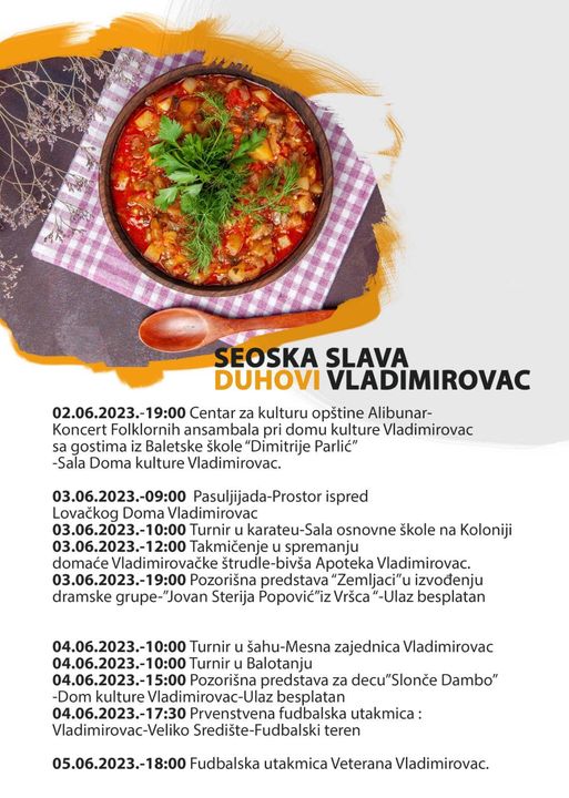 Vladimirovac: Obeležavanje seoske slave od 2. do 5. maja